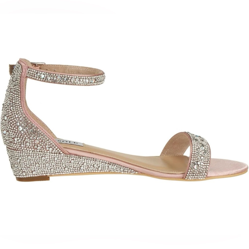 SheSole Strappy Low Heel Rhinestone Wedge Sandal Wedding Dress Prom Shoes